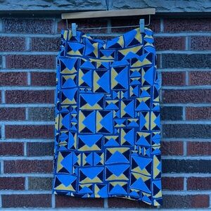 LuLaRoe Dusty Blue and Yellow Triangle Print Textured High Rise Pencil Skirt